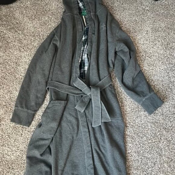 LL Bean Rugby Robe Men’s Large Gray w/Flannel Lining, Thick, Hooded- NWT - Picture 1 of 2
